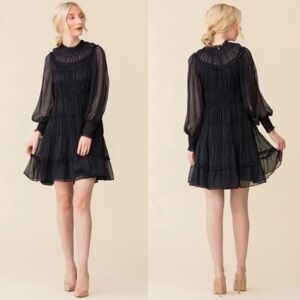 $550 Ulla Johnson Emmeline 100% Silk Midnight Blue Shift Mini Dress Size S